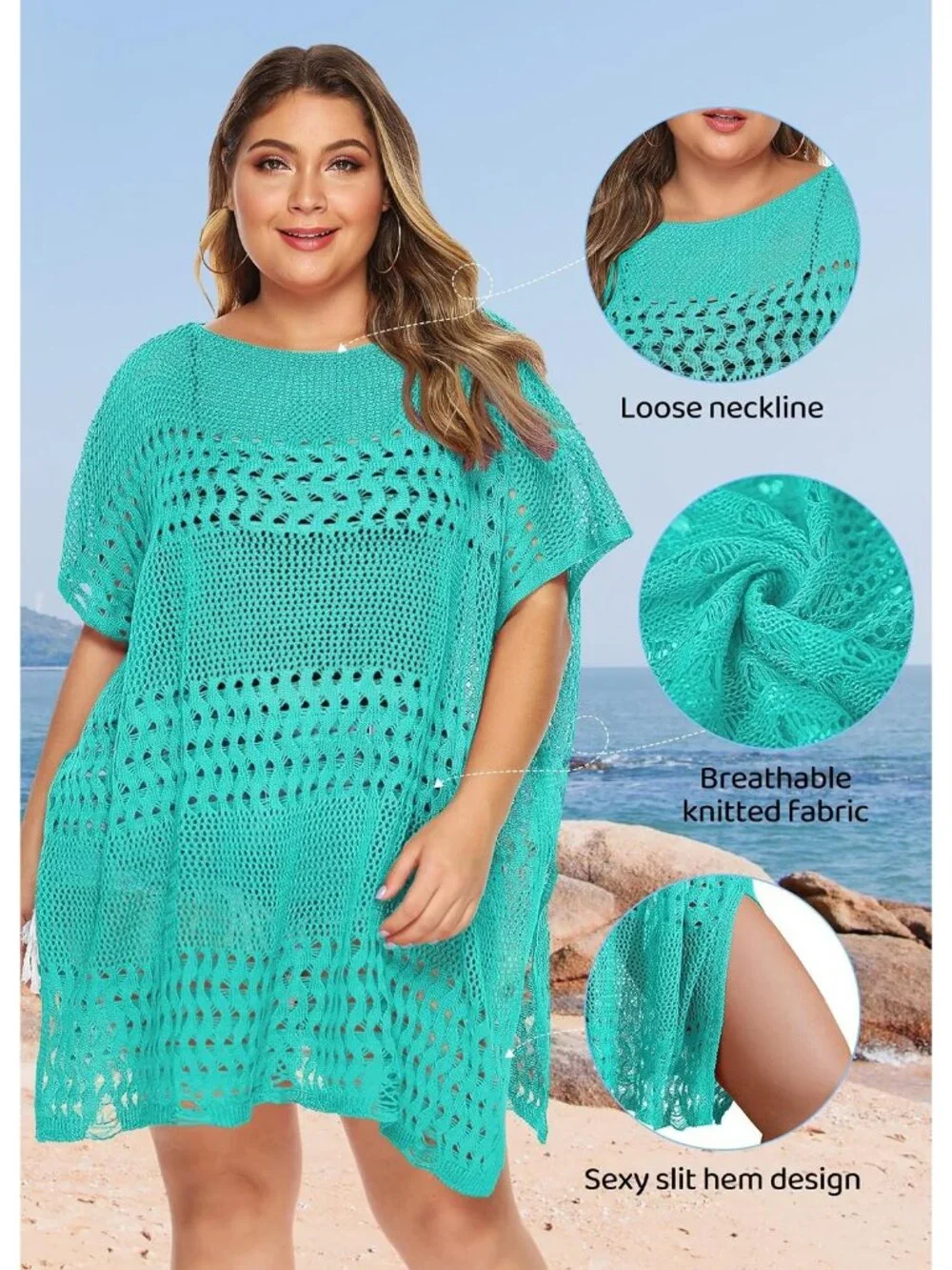 Women's Hollow Sapphire Polyester One Size Crochet Summer Swimsuit Coverup Dress
